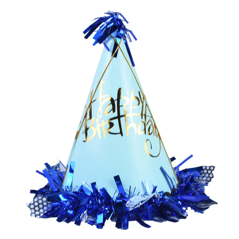 Happy Birthday Fancy Multi Designs Tinsel Border Cone Party Caps