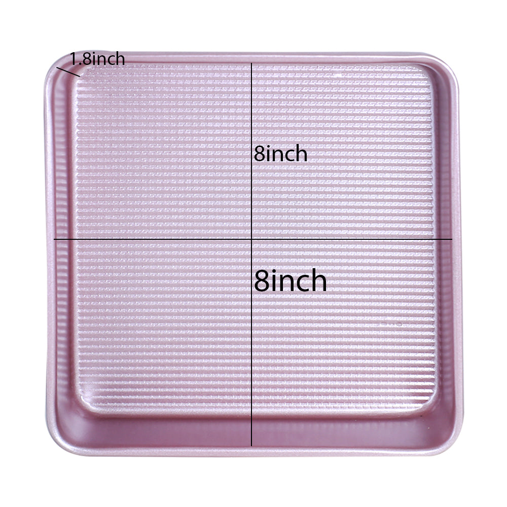 Non-Stick Square Baking Pan With A Textured Ribbed Surface 8Inch (Pink)