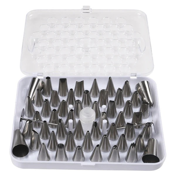 55Pcs Icing Nozzle Set Stainless Steel With 2 Flower Nails & Coupler