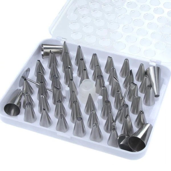 55Pcs Icing Nozzle Set Stainless Steel With 2 Flower Nails & Coupler