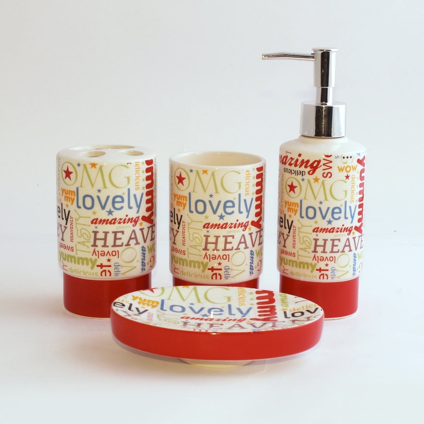 Food Praising Words 4 Pcs Ceramic Bathroom Accessories Set