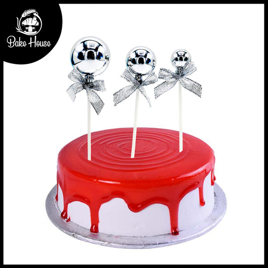 Silver Ball Cake Topper 3Pcs Set