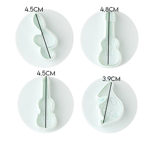 Musical Instrument Fondant Plunger Cutter 4Pcs Set