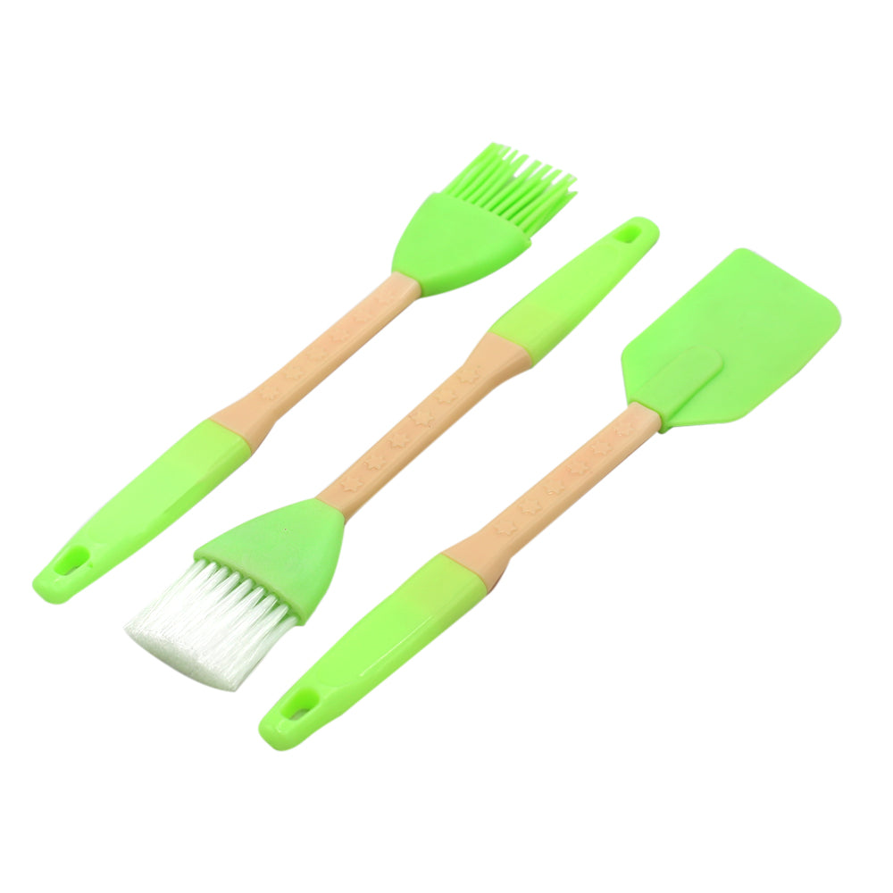Silicone Hand Whisk And Pastry Brush With Wooden Handle 3Pcs Set