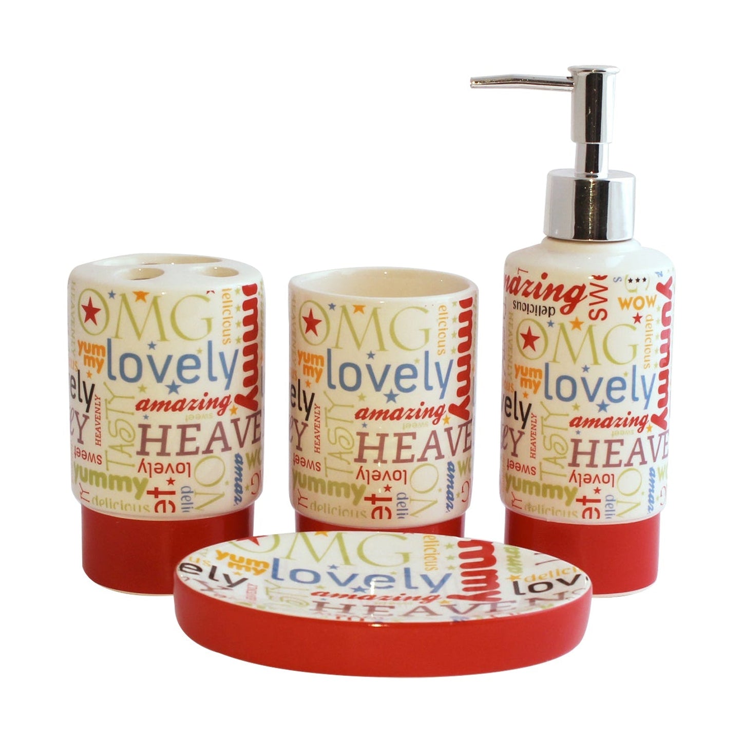 Food Praising Words 4 Pcs Ceramic Bathroom Accessories Set