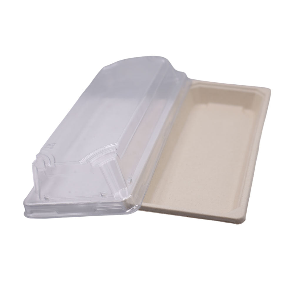 Sugarcane Bagasse Sushi Tray With Plastic Lid 22.5cm
