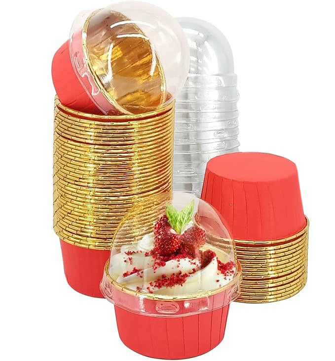 12Pcs Red Foil Cupcake liner With Plastic Cap