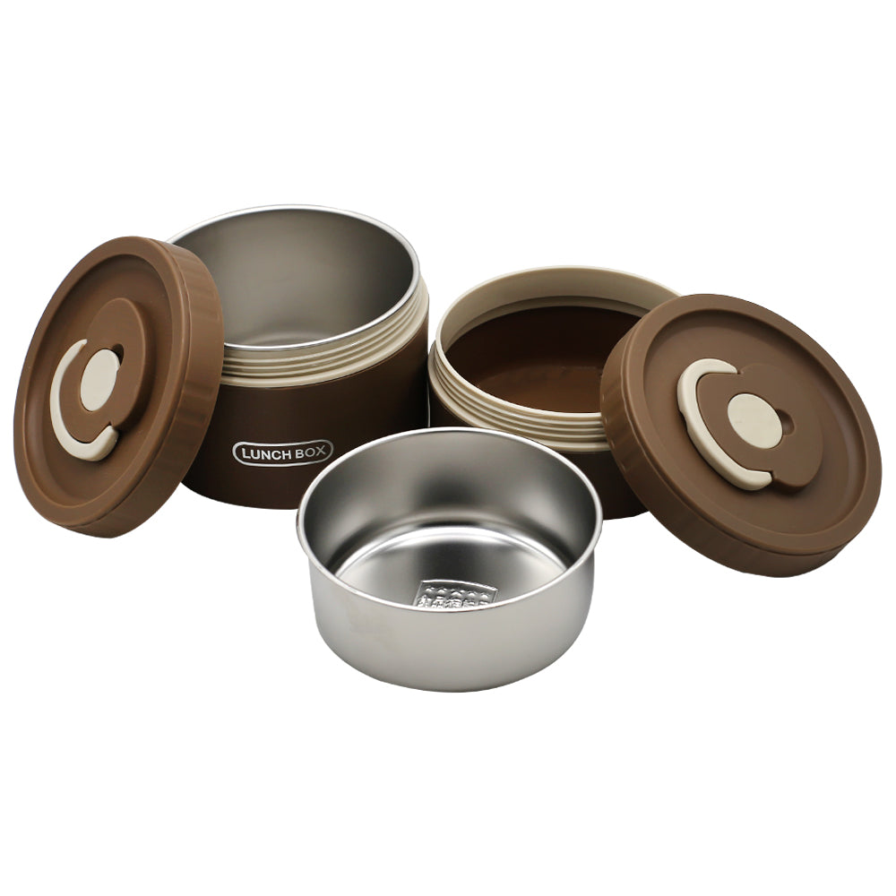 2Pcs Lunch Box Set With Round Brown Bag