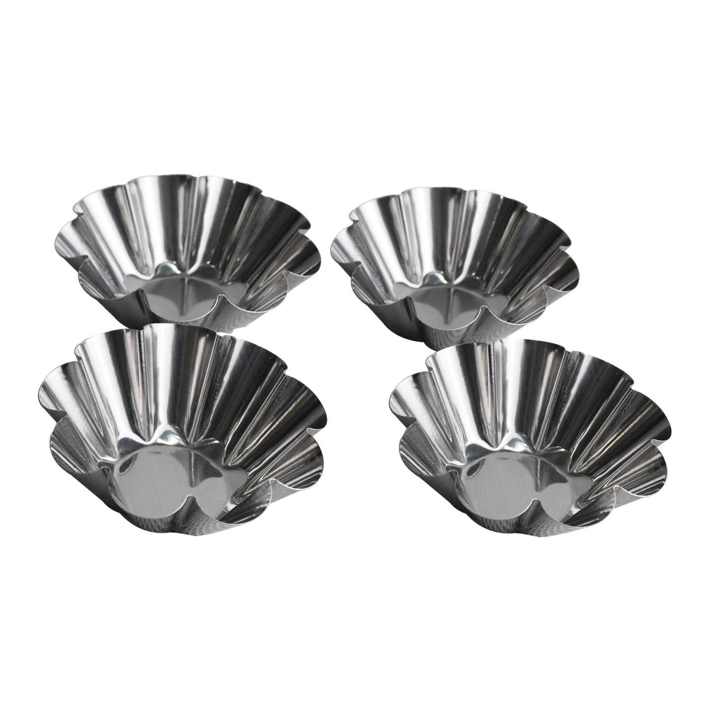 Mini Flower Shaped Tart Pan Silver 4 Pcs Set 6.6cm