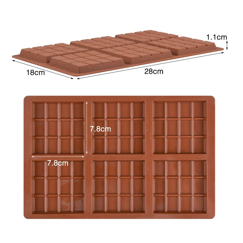 6 Cavity Grid Shape Silicone Chocolate Block Mold