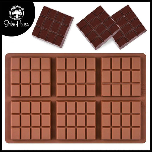 6 Cavity Grid Shape Silicone Chocolate Block Mold