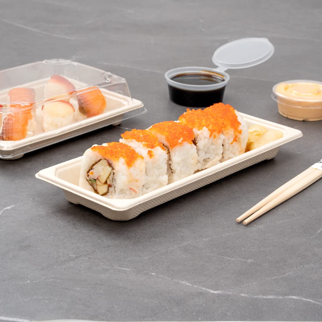 Sugarcane Bagasse Sushi Tray With Plastic Lid 22.5cm