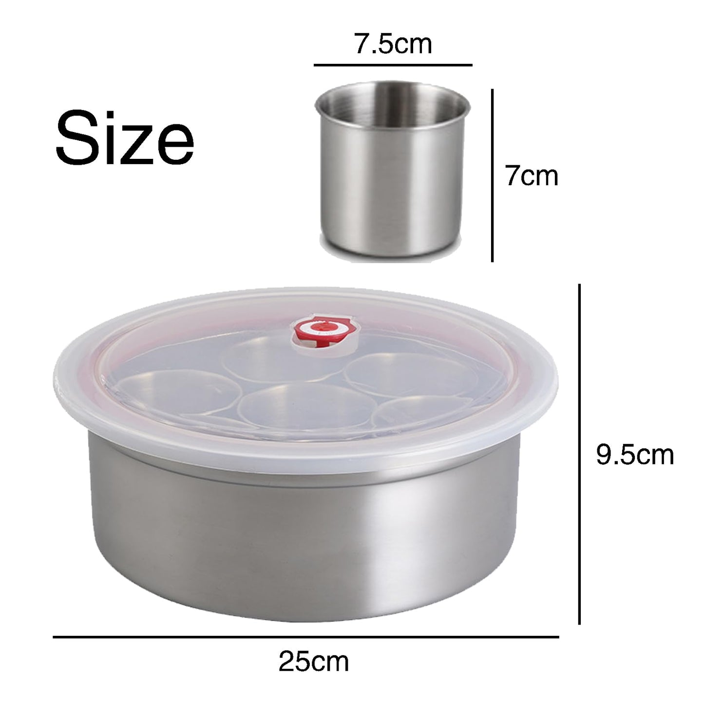 7 Bowls Stainless Steel Spice Box With Plastic Lid 25cm