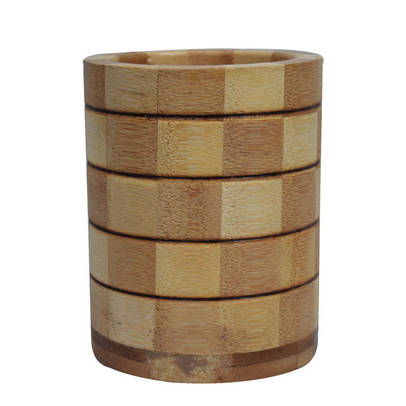 Checks Design Round Bamboo Tableware Cutlery Utensils Holder