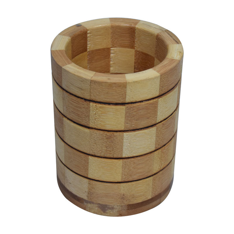 Checks Design Round Bamboo Tableware Cutlery Utensils Holder