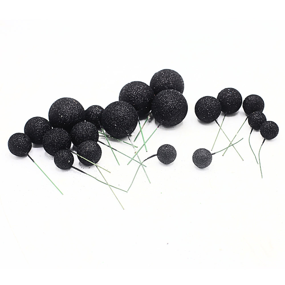 Glitter Black Ball Cake Topper 20Pcs Set