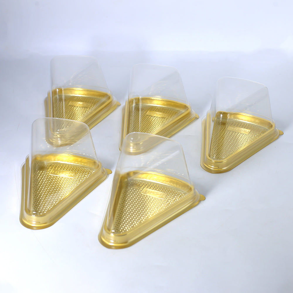 Golden Disposable Triangle Serving Cake Slice Box 5pcs Set (A05)