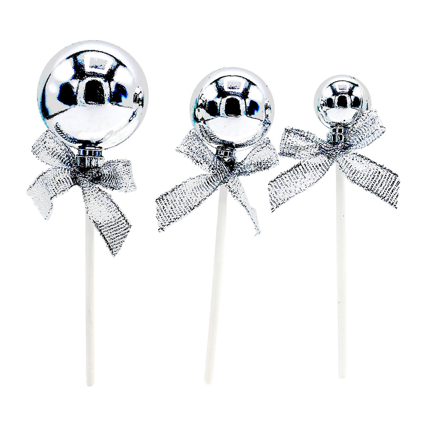 Silver Ball Cake Topper 3Pcs Set