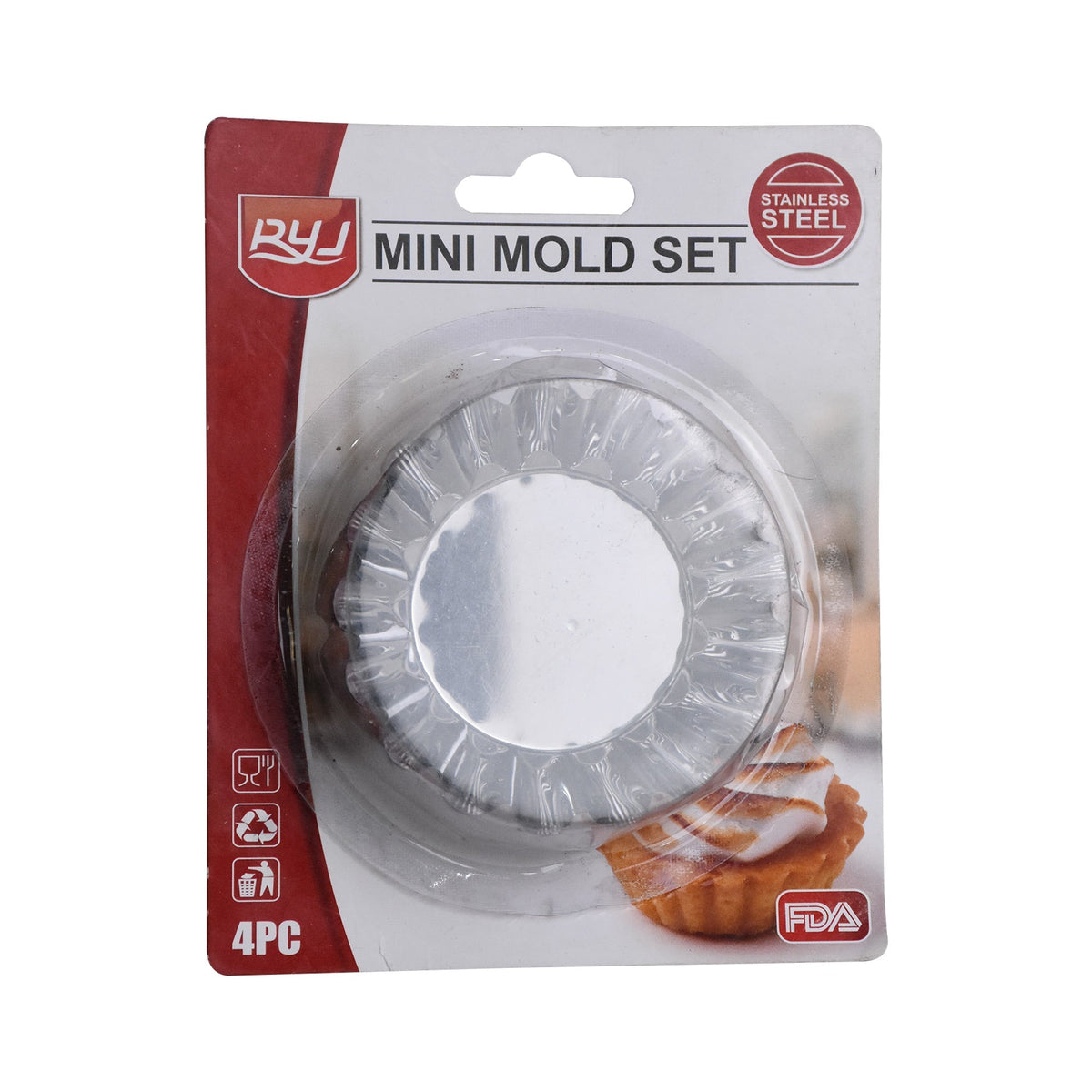 Mini Tart Pan Silver 4 Pcs Set 7.7cm