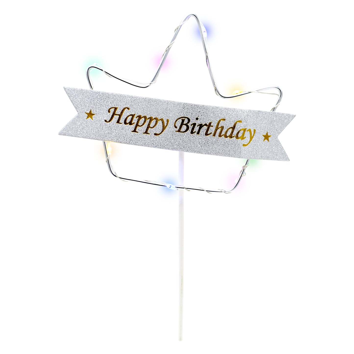 Happy Birthday Crown Cake Topper Golden With Lights