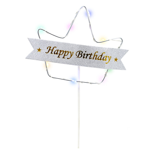 Happy Birthday Crown Cake Topper Golden With Lights