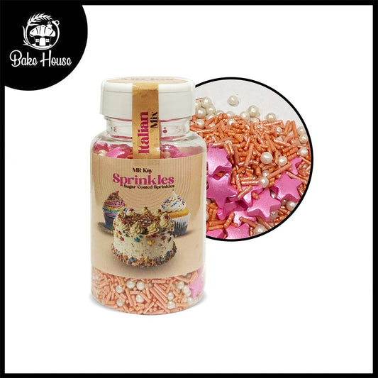 MR Kay Italian Mix Sprinkles – Pink Stars & Pearls (Mix Size) – 90g Jar