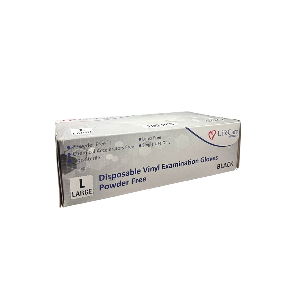 Black Disposable Vinyl Gloves – Powder Free (100 Pcs, Large Size)