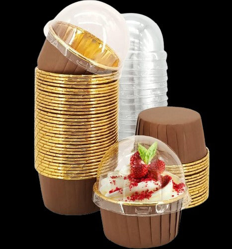 12Pcs Brown Foil Cupcake liner With Plastic Cap