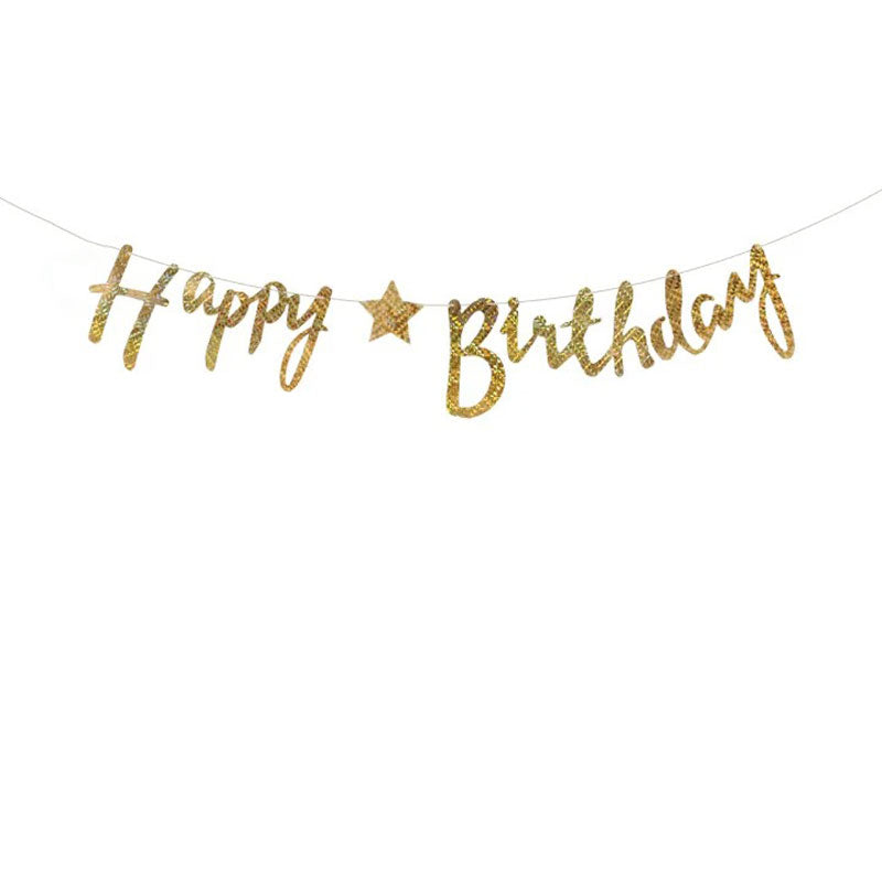 Golden Color Cursive Writing Style Happy Birthday Banner for Birthday Party Decoration