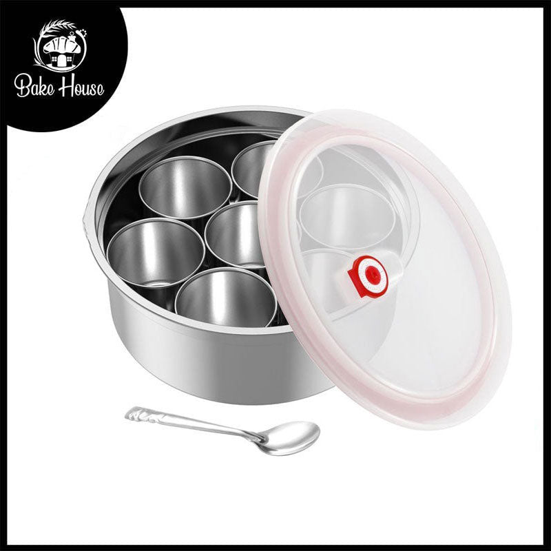 7 Bowls Stainless Steel Spice Box With Plastic Lid 25cm