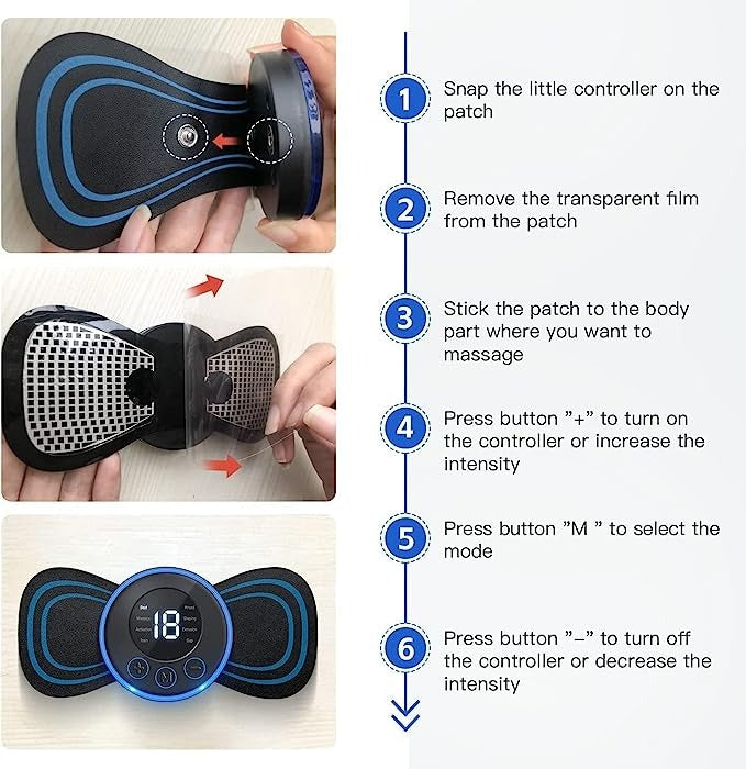 Rechargeable EMS Body Mini Massage Sticker with 8 Modes & 19 Intensity Levels