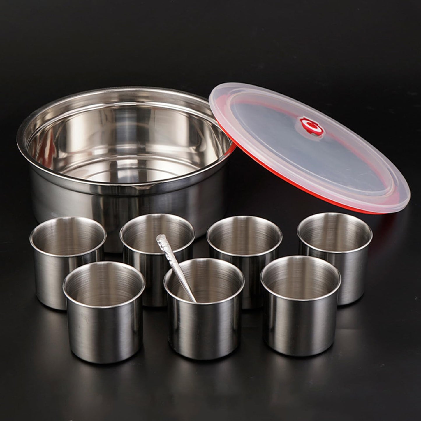 7 Bowls Stainless Steel Spice Box With Plastic Lid 25cm