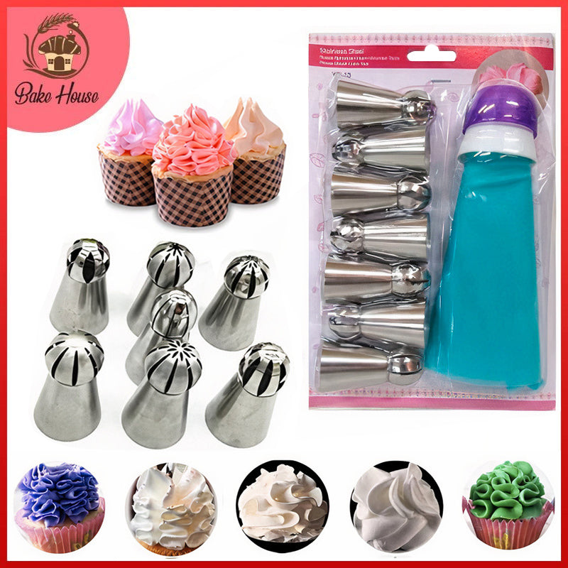 7Pcs Russian Ball Nozzle Steel Set With Reusable Piping Bag & Coupler