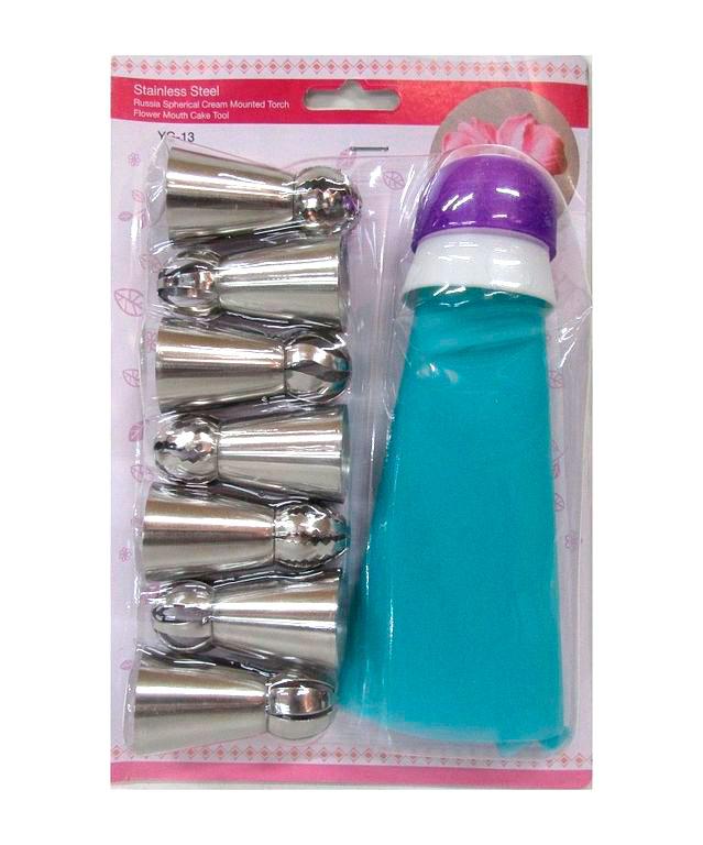 7Pcs Russian Ball Nozzle Steel Set With Reusable Piping Bag & Coupler