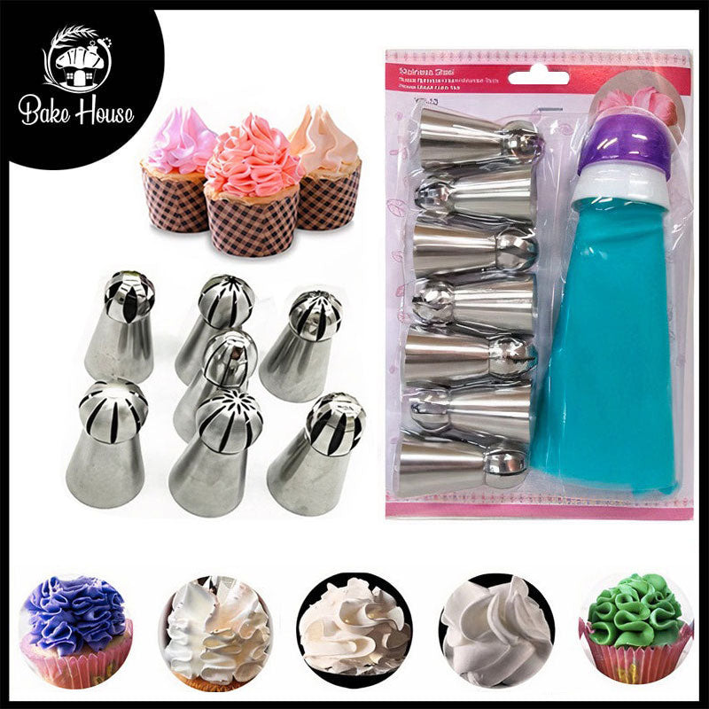 7Pcs Russian Ball Nozzle Steel Set With Reusable Piping Bag & Coupler