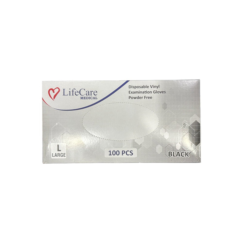 Black Disposable Vinyl Gloves – Powder Free (100 Pcs, Large Size)