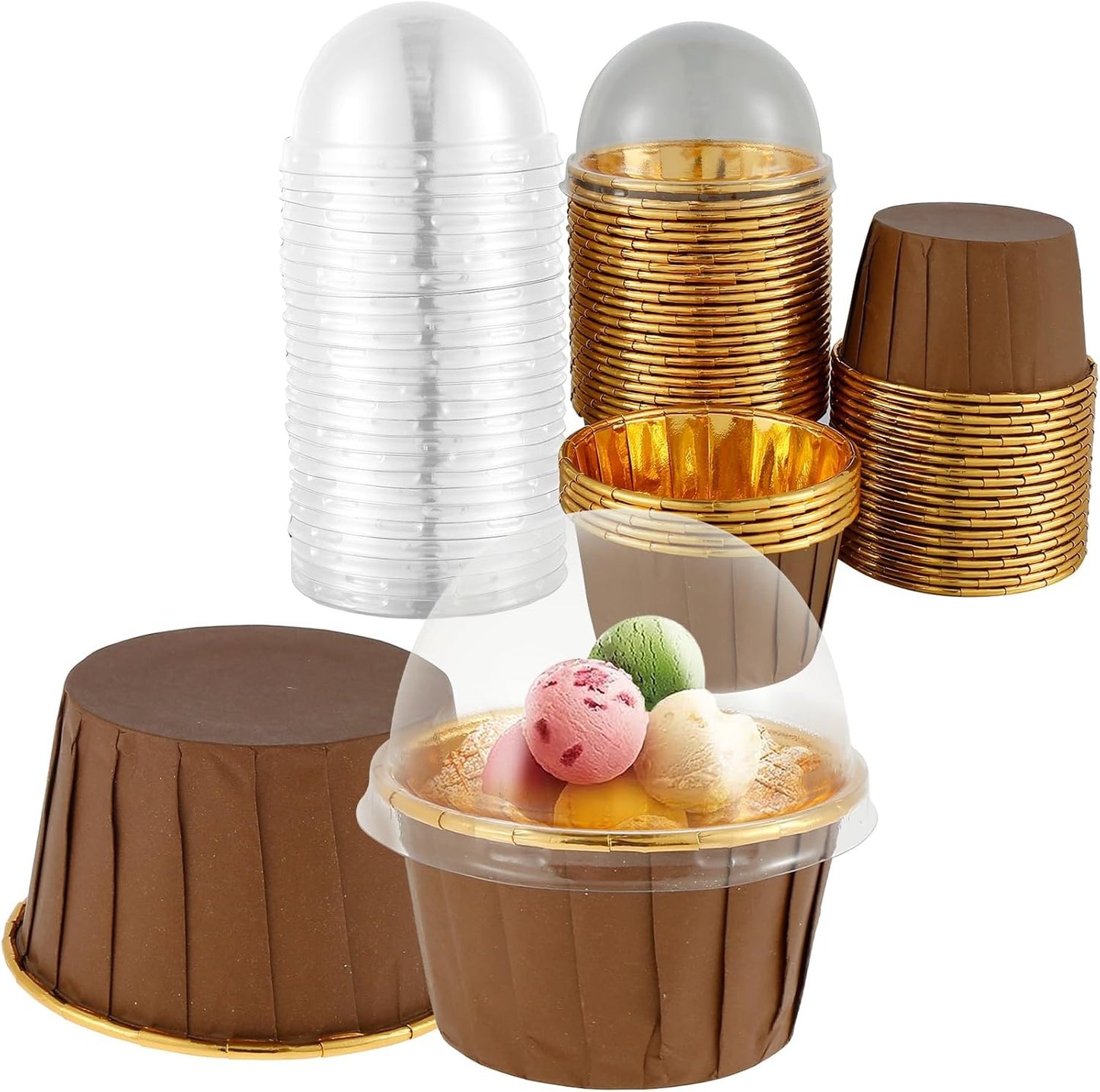 12Pcs Brown Foil Cupcake liner With Plastic Cap
