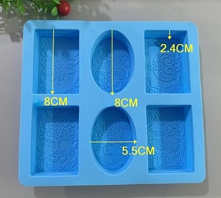 4 Rectangle & 2 Oval Shapes Designed Silicone Soap Mold 6 Cavity