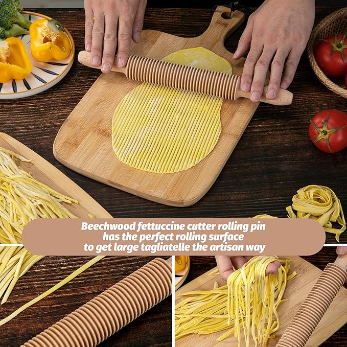 Wooden Rolling Pin Spaghetti Pasta Cutter 18Inch