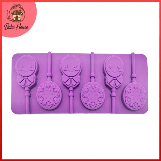 Snowflakes Design Round & Smiley Face Silicone Lollipop Mold 6 Cavity