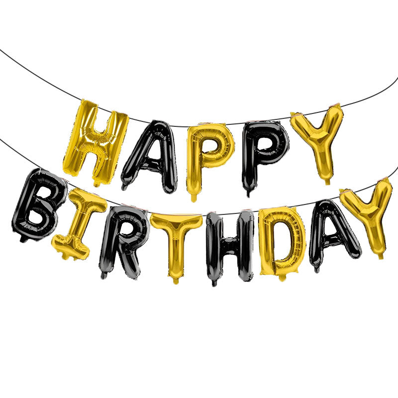 Happy Birthday Golden & Black Letters Shape Foil Balloons Wall Banner For Party Decoration