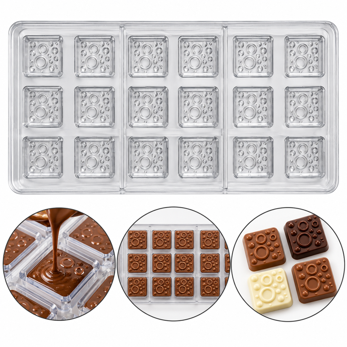 Bubble Square Shape Acrylic Chocolate Mold 18 Cavity