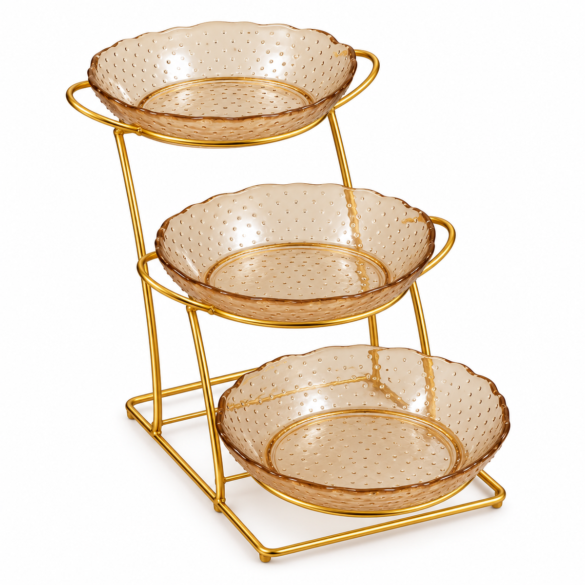 3-Tier Glass Serving Bowl Set with Golden Stand
