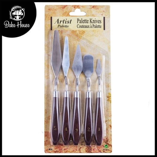 Artist Palette Knife 5Pcs Set Stainless Steel Wood Handle