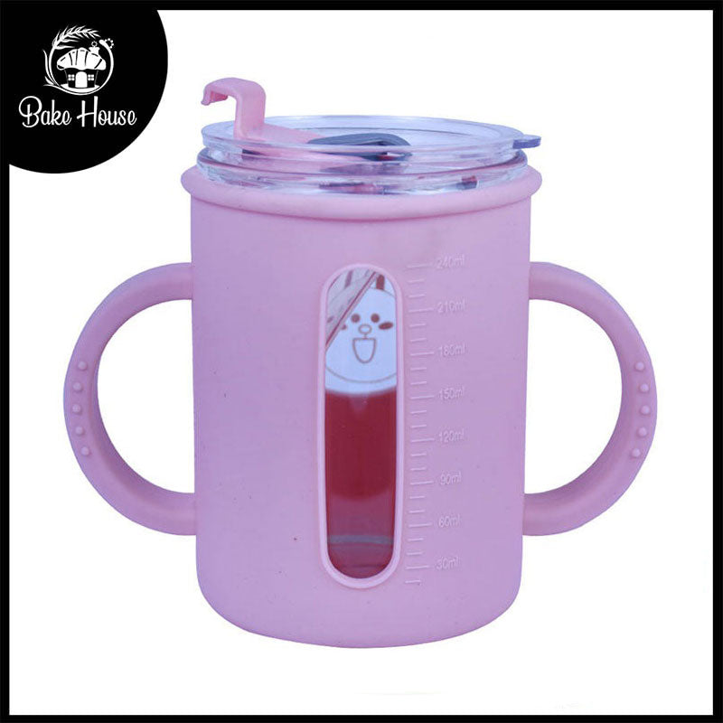 Baby Feeding Silicone Cover Anti-fall Glass Milk Cup 250ml