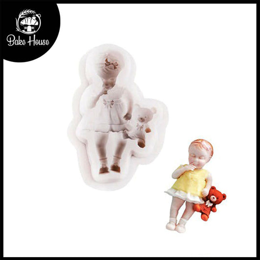 Baby Girl With Bear Silicone Fondant Mold