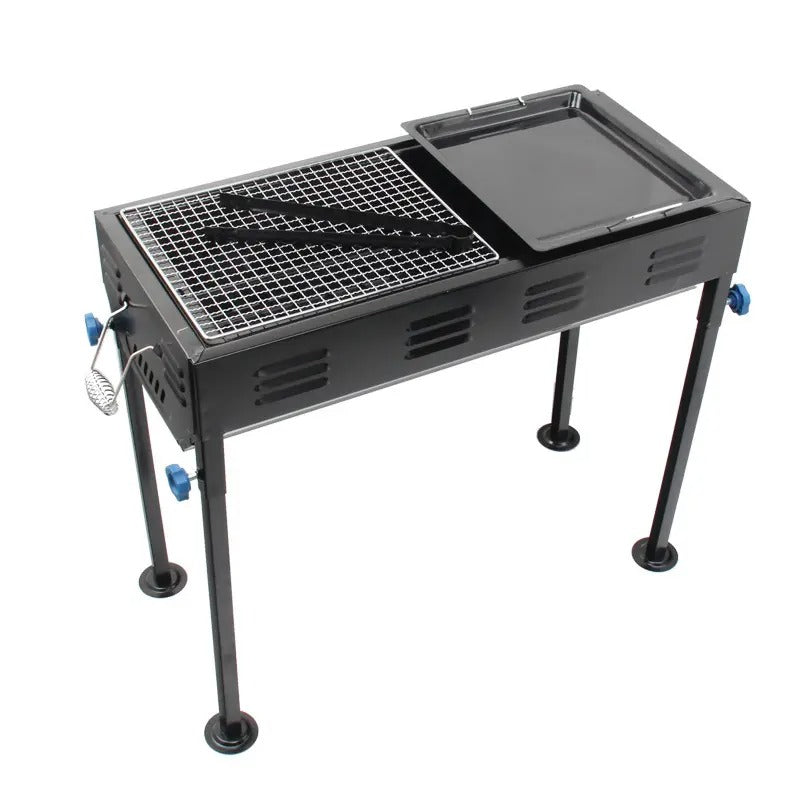 Barbecue Grill Stand With 2 Sizes Wire Grill & Iron Plate, Adjustable Height
