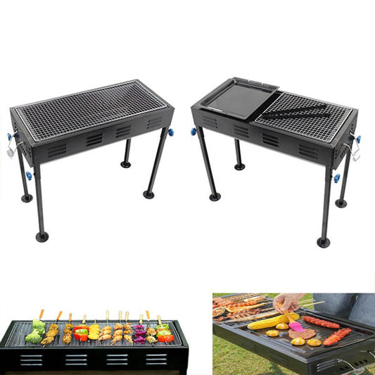 Barbecue Grill Stand With 2 Sizes Wire Grill & Iron Plate, Adjustable Height