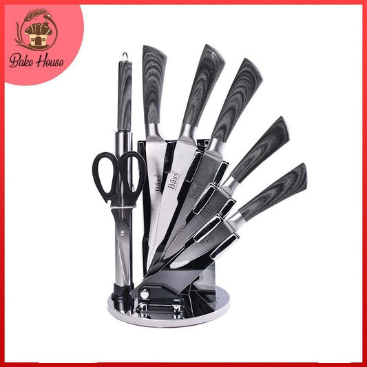 Bass Stainless Steel Knife Set with Revolving Stand