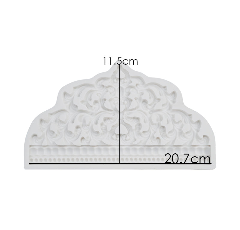 Beads Border Big Size Crown Cake Topper Decoration Silicone Fondant Mold Design 03
